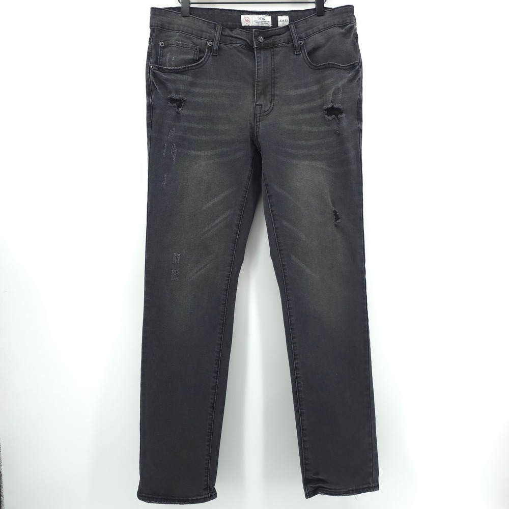 MBX Mens Jeans Slim Straight 32x32 Black Distressed Premium Denim Goods